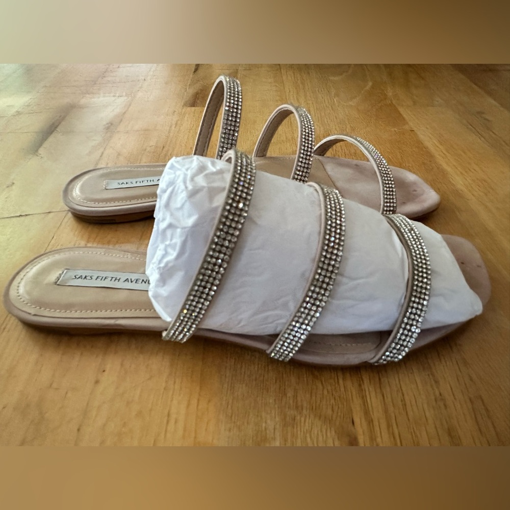 Saks Fifth Avenue rhinestone flat sandals